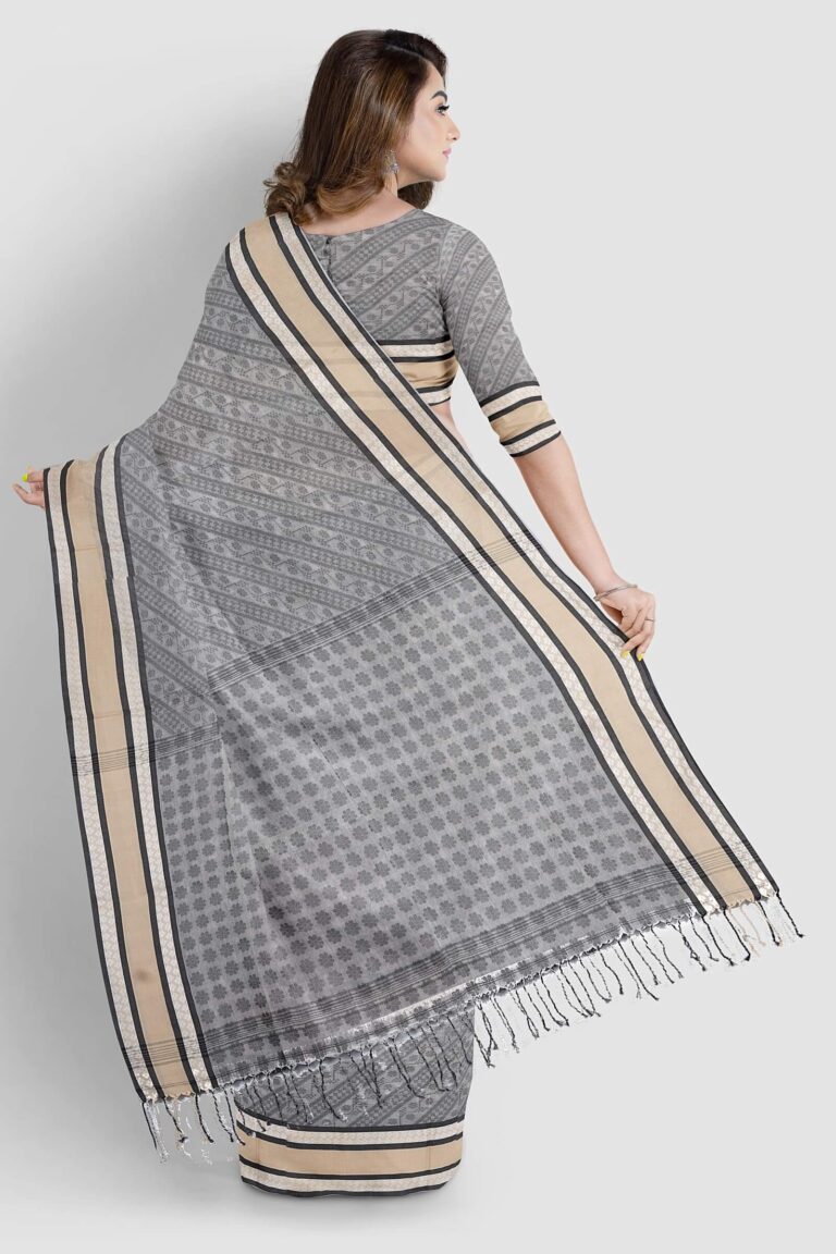 Tantvithi grey handloom cotton saree with traditional woven border
