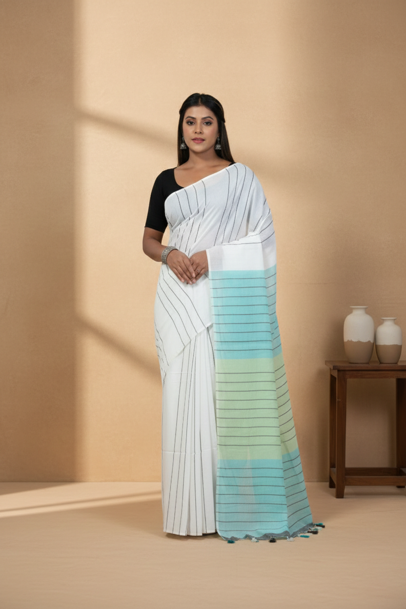 pure handloom cotton saree aqua whisper tantvithi daily wear