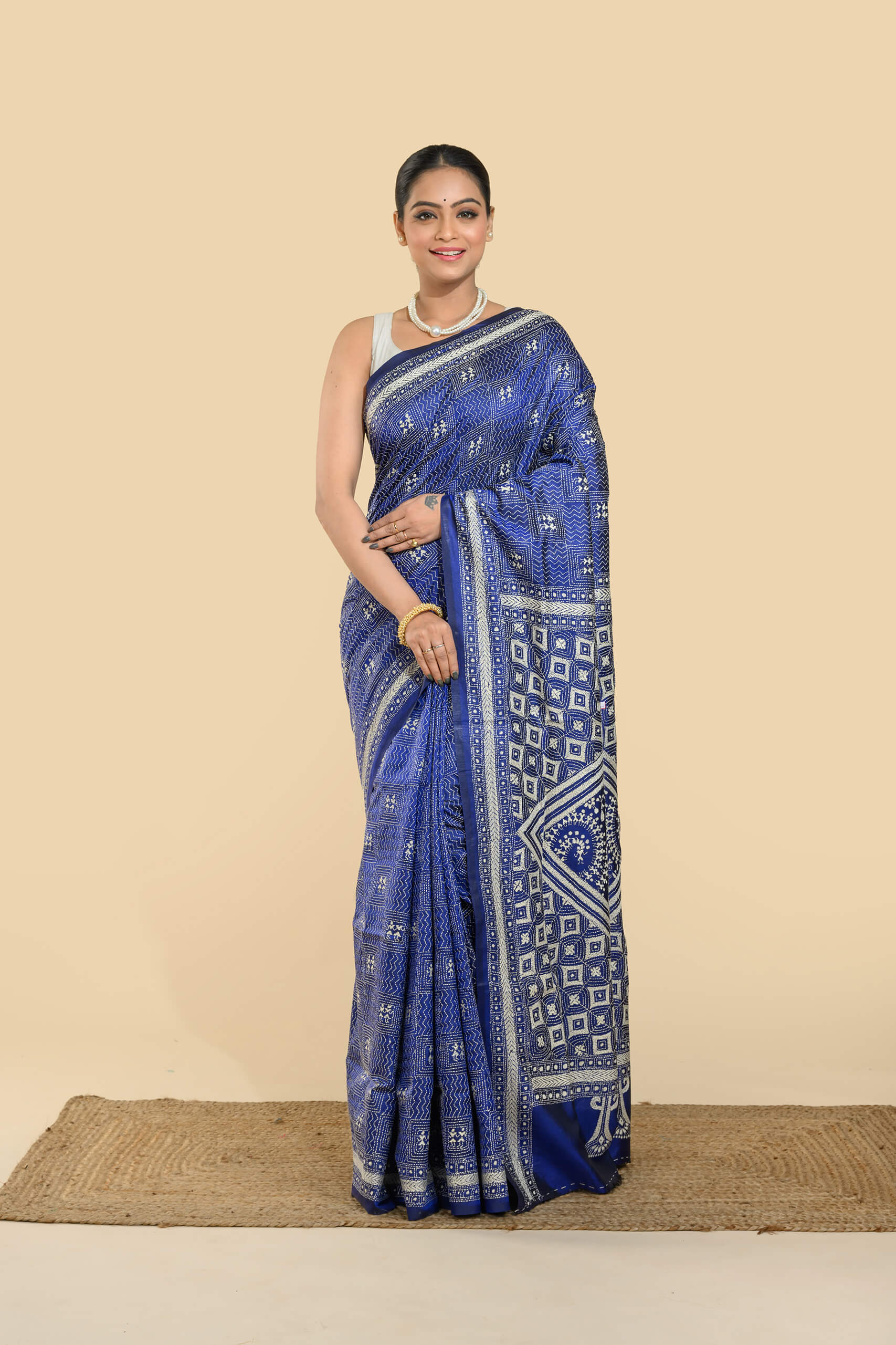 Pure Silk Kantha Stitch Saree – Tantvithi Neelkantha - Image 2