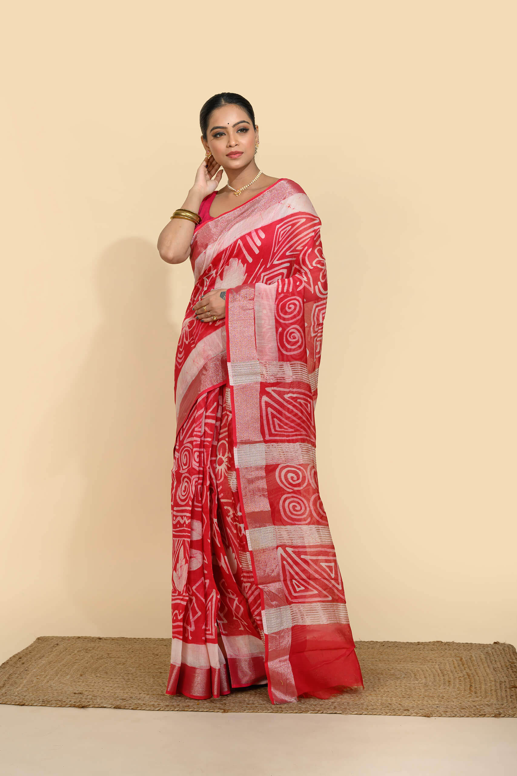Chanderi Batik Silk Saree – Raktakriti | Tantvithi - Image 3