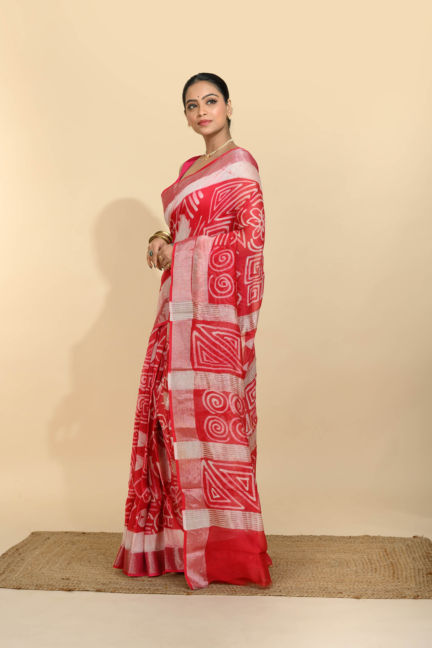 Chanderi Batik Silk Saree – Raktakriti | Tantvithi - Image 4