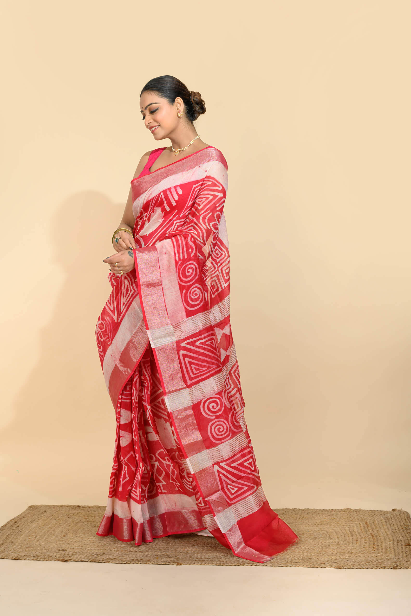 Chanderi Batik Silk Saree – Raktakriti | Tantvithi - Image 5