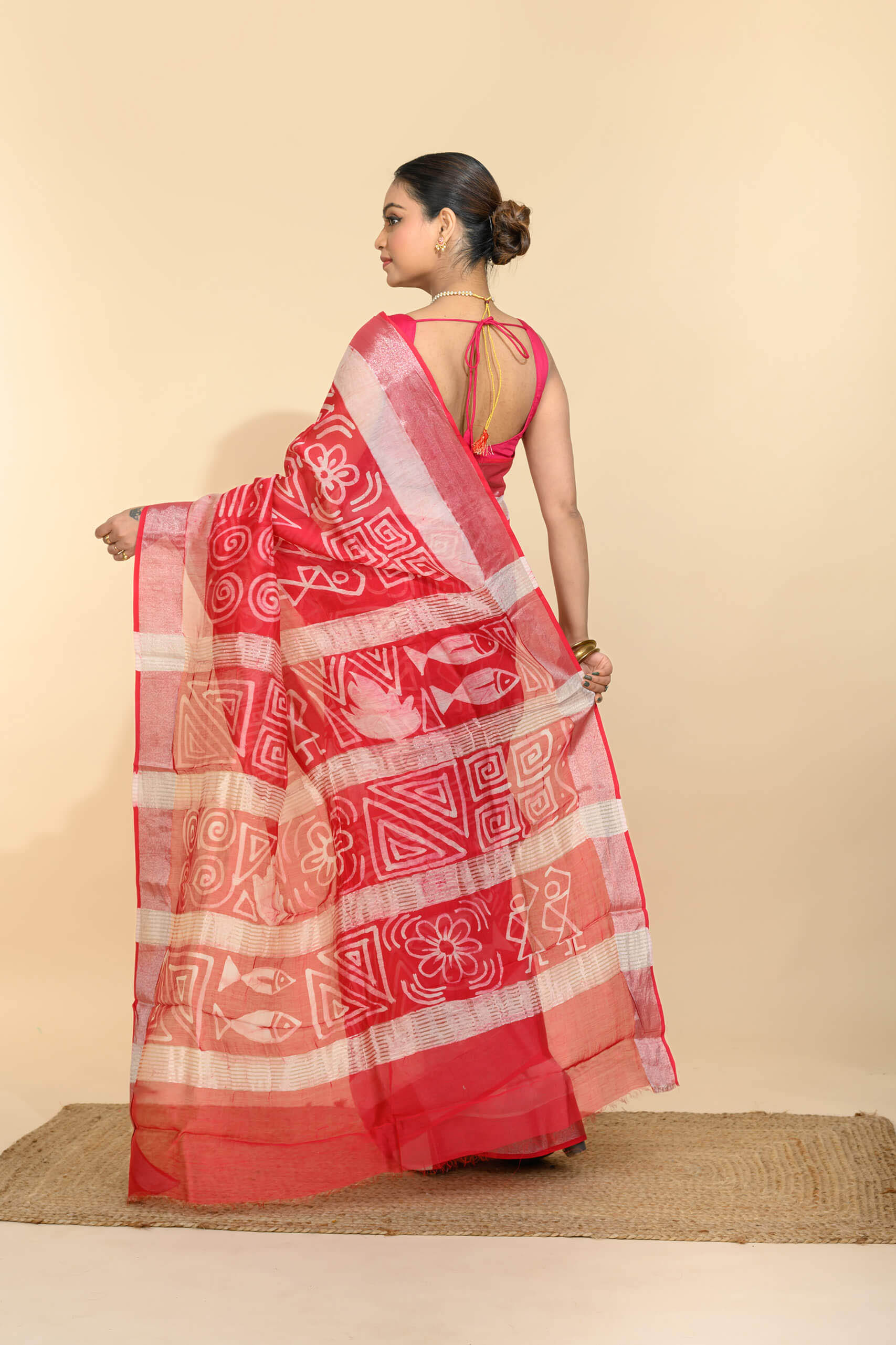 Chanderi Batik Silk Saree – Raktakriti | Tantvithi - Image 6