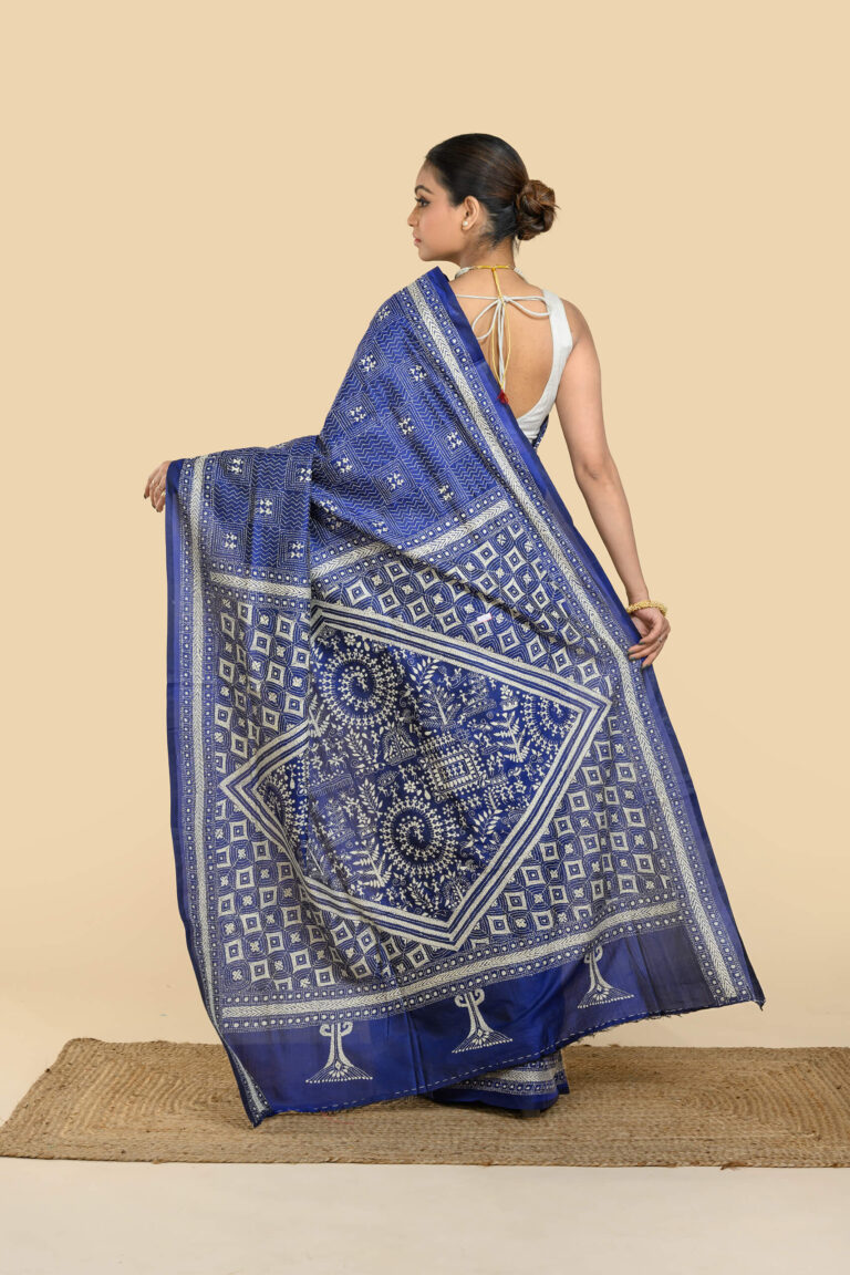 Tantvithi Neelkantha Pure Silk Kantha Stitch Saree blue handloom silk saree