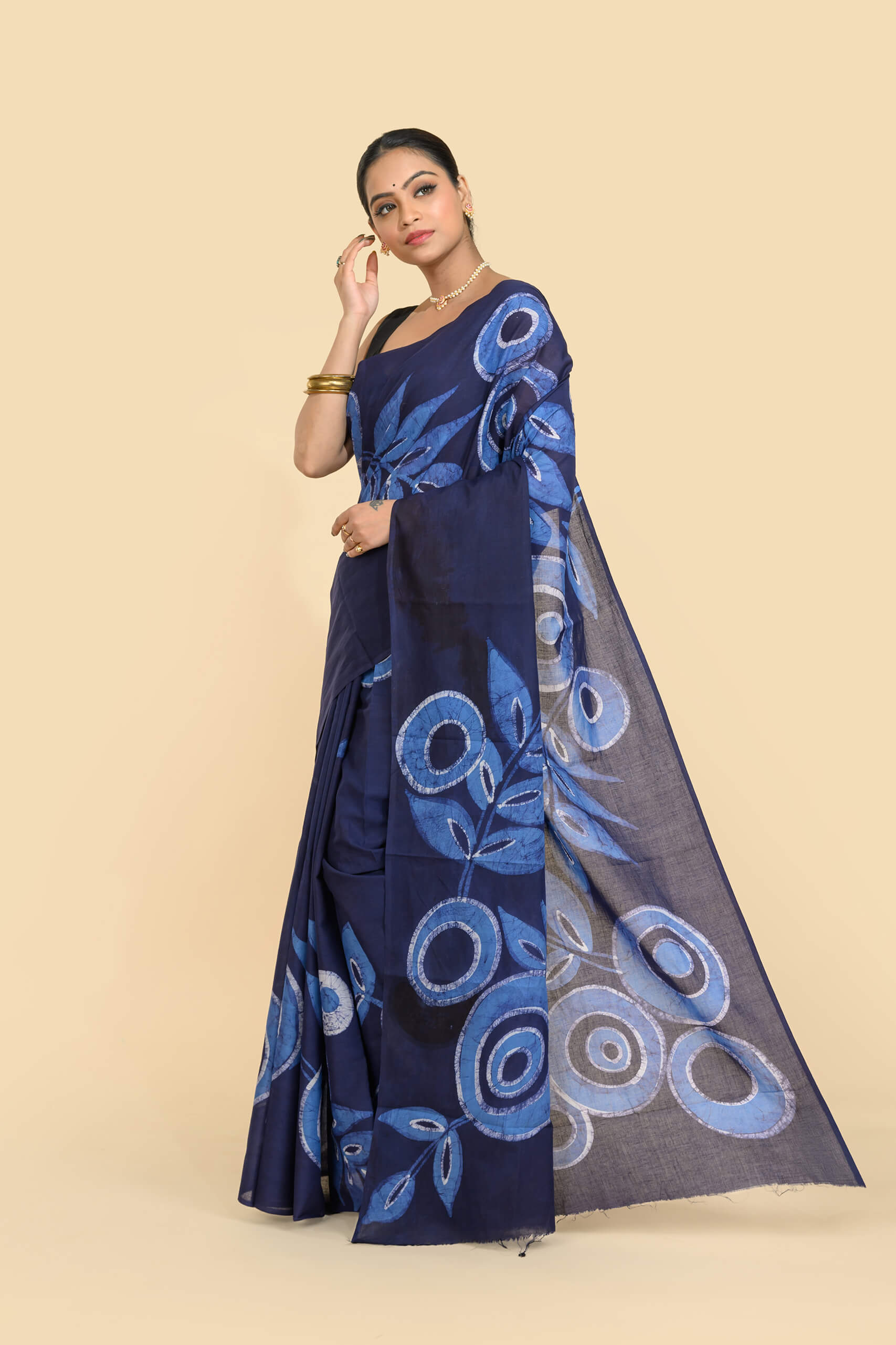 Tantvithi Neelmandala Blue Cotton Batik Saree handloom saree with circular mandala motifs