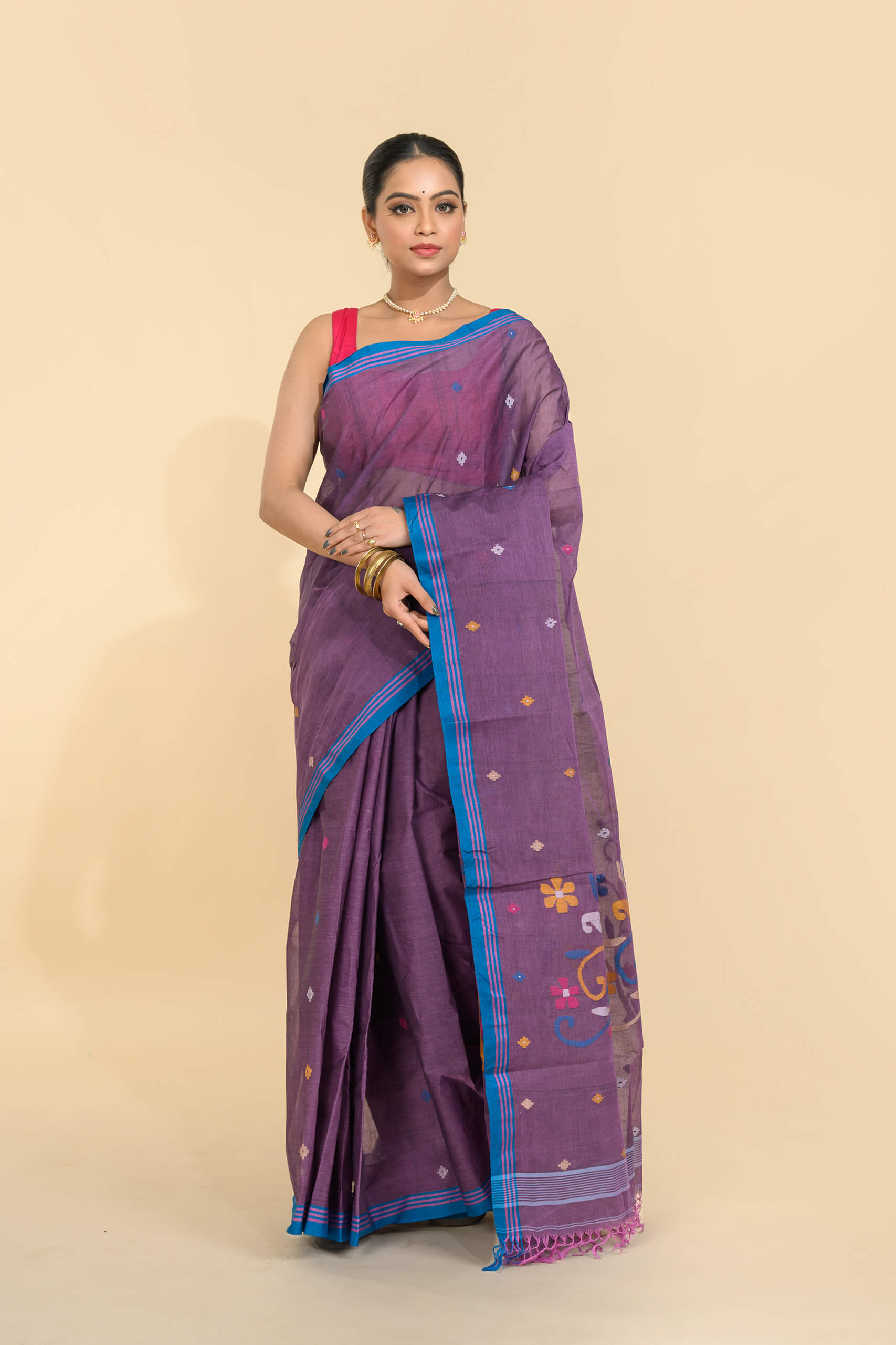 Cotton Jamdani Saree – Tantvithi Viyara Handloom - Image 2