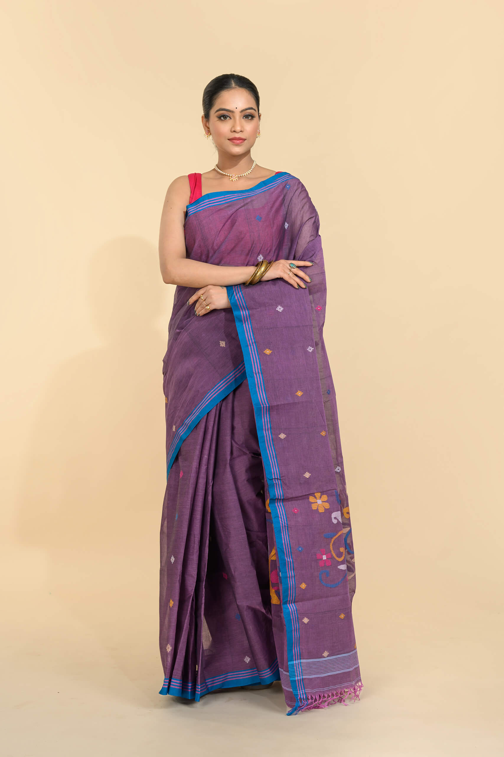 Cotton Jamdani Saree – Tantvithi Viyara Handloom - Image 3