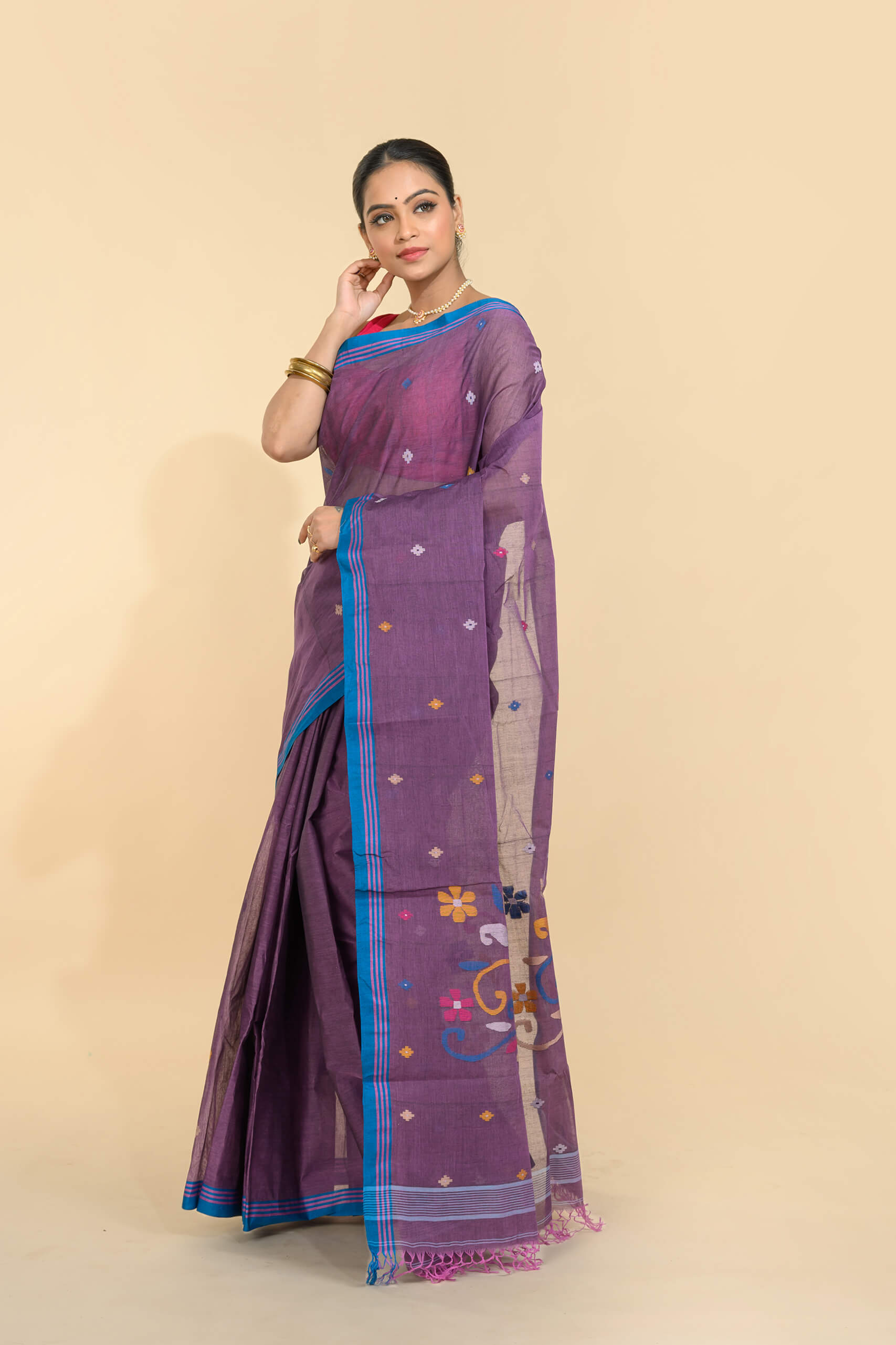 Cotton Jamdani Saree – Tantvithi Viyara Handloom - Image 4