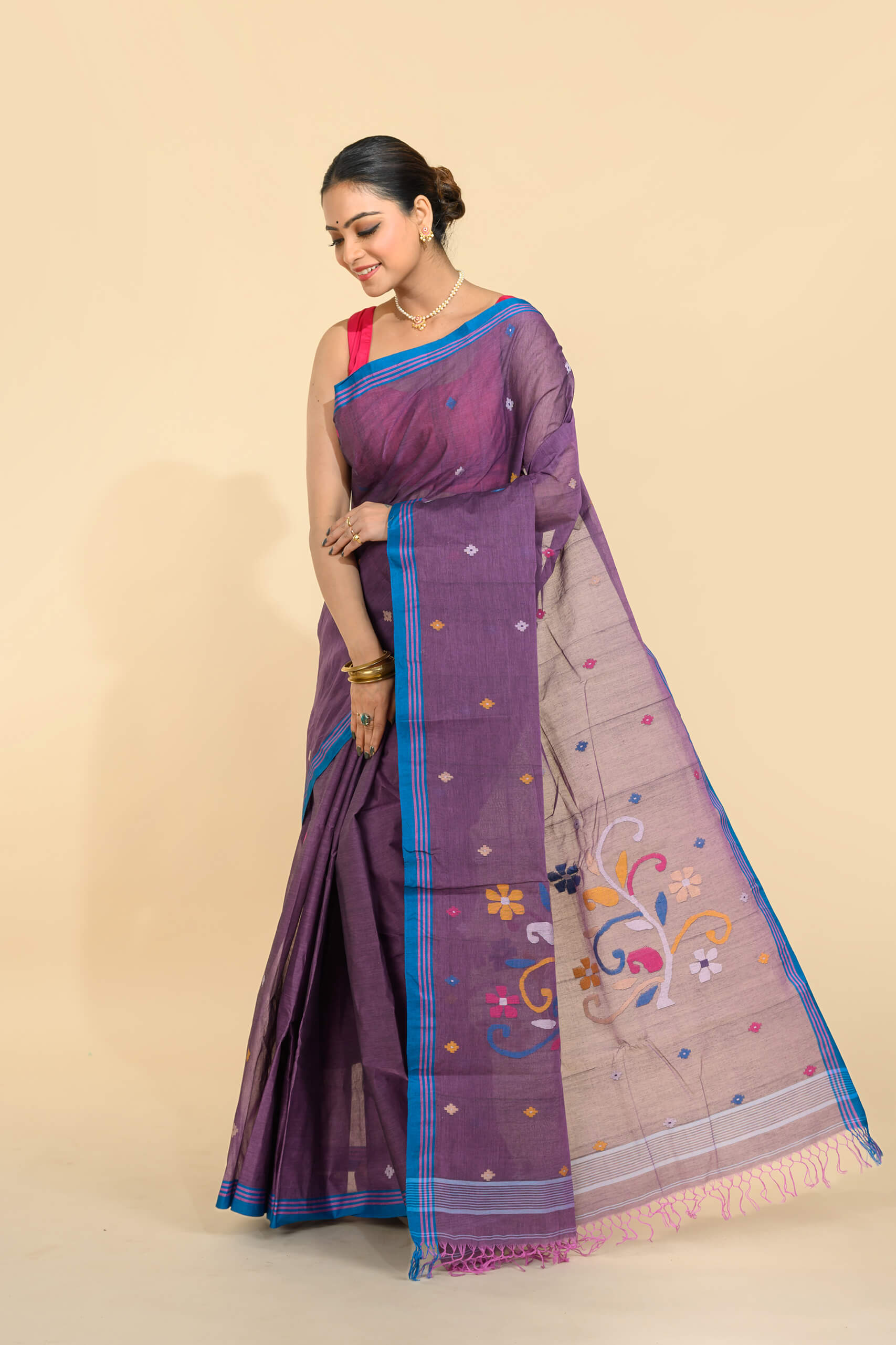 Cotton Jamdani Saree – Tantvithi Viyara Handloom - Image 5