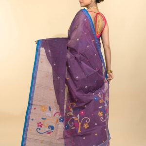Cotton Jamdani saree purple Tantvithi Viyara handloom lightweight saree