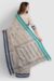 Steel grey Tangail cotton saree with blue border, handwoven Bengal cotton fabric