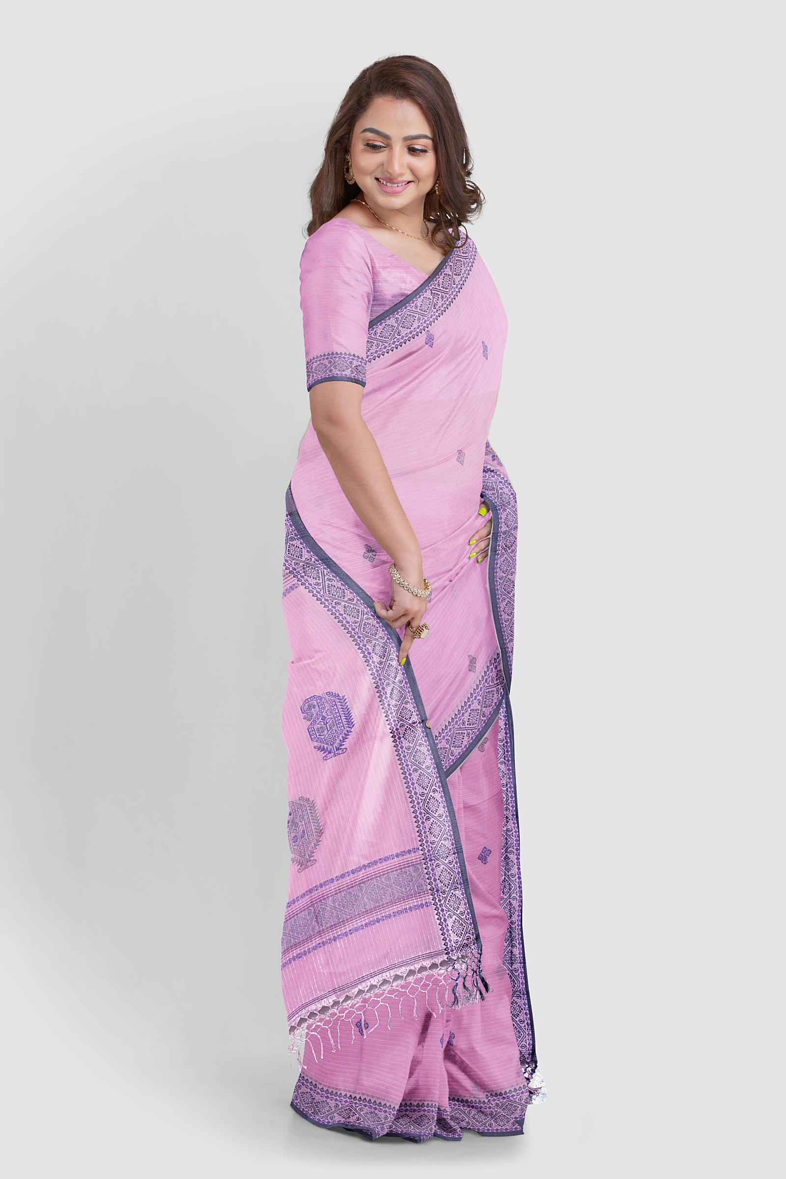 Light Pink Cotton Saree - premium handcrafted Cotton from Tantvithi