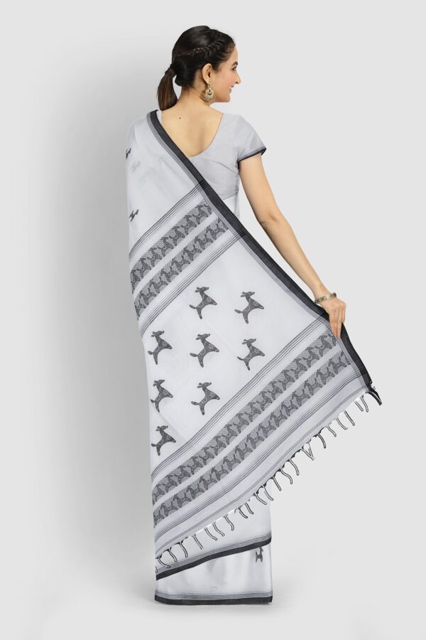 White pure handloom tangail cotton saree with soft Bengal weave, laid out flat