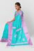 Sea Blue Tangail Cotton Saree with handwoven pink border draped elegantly