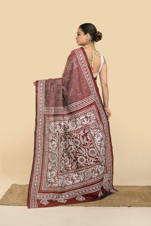 Art Silk Kantha Saree – Tantvithi Zira Maroon